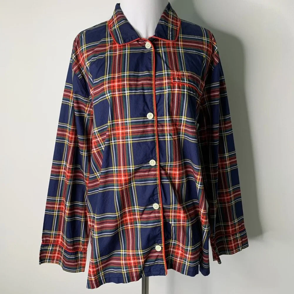 J. Crew Men’s 100% Cotton Red Blue Holiday Plaid Pajama Set Size Medium